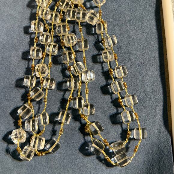 Handcrafted Clear & Gold Tone Beaded Necklace - 50 Inches - Picture 3 of 9